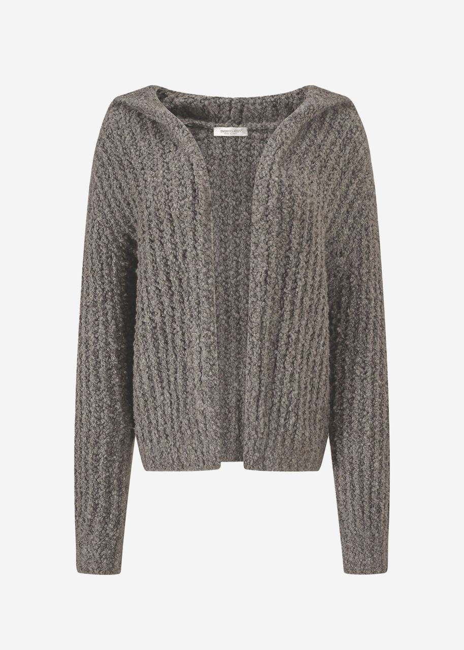 Bouclé cardigan with hoodie - taupe