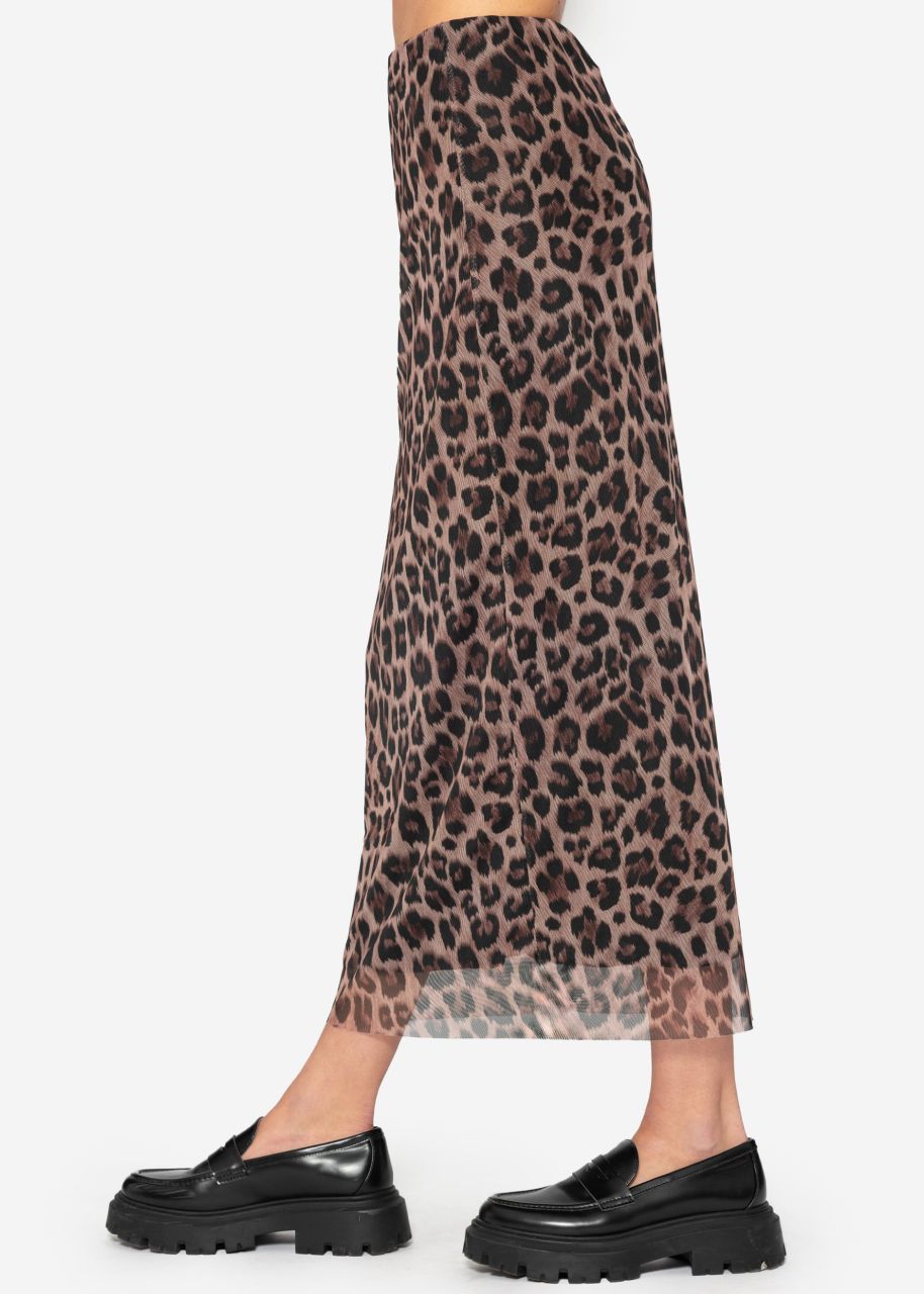 Long mesh skirt with leo print - brown