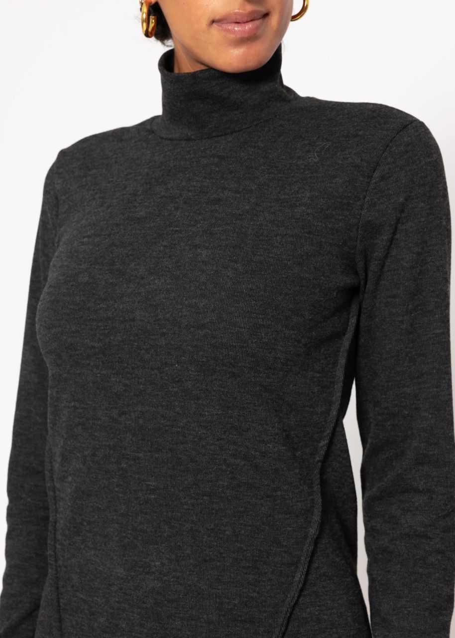 Turtleneck shirt with decorative stitching - dark grey mottled