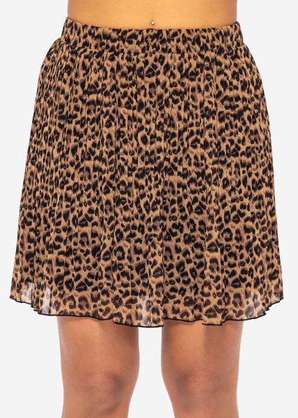 Short pleated skirt with leo print - brown