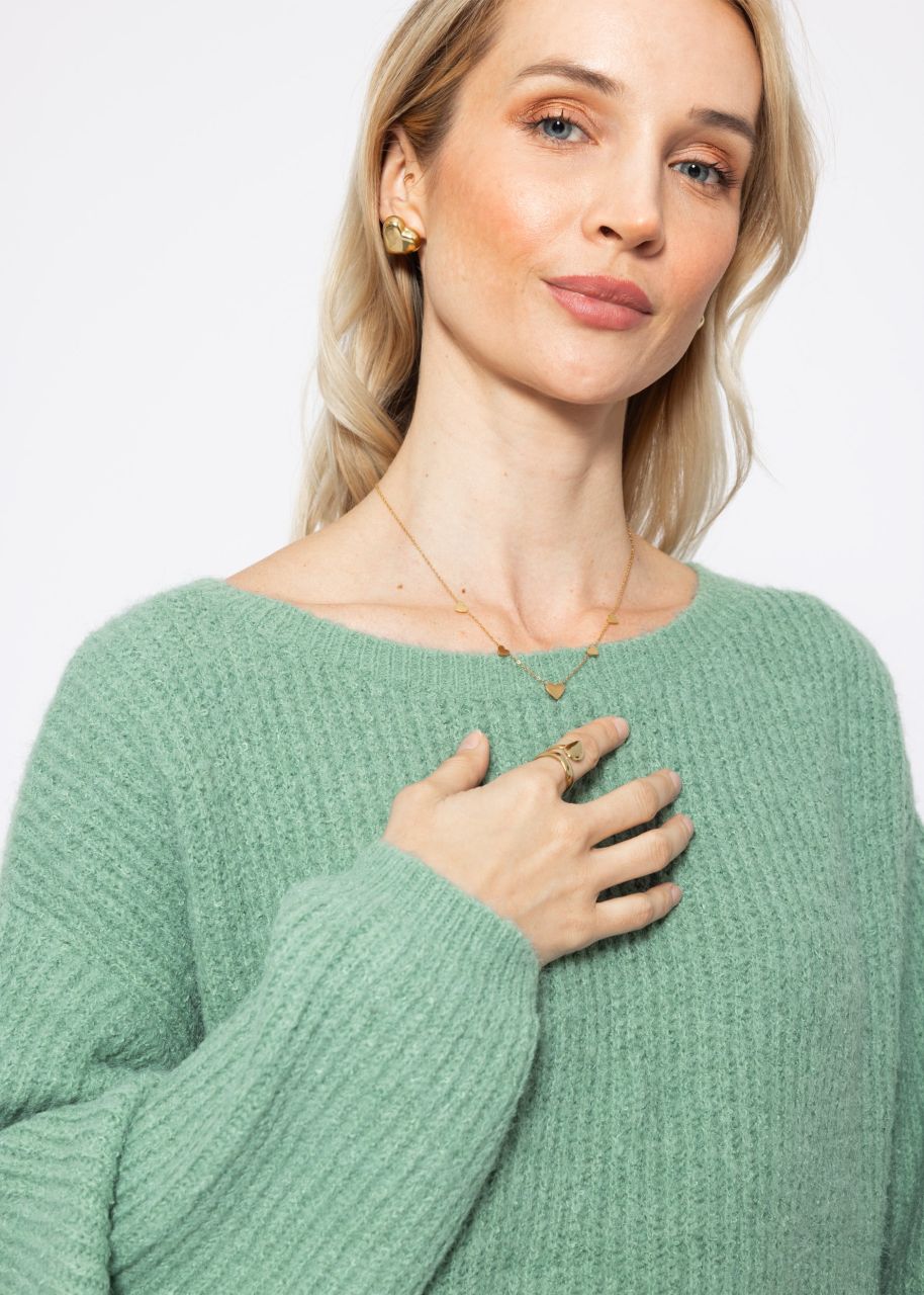 Ribbed jumper with round neckline - sage green