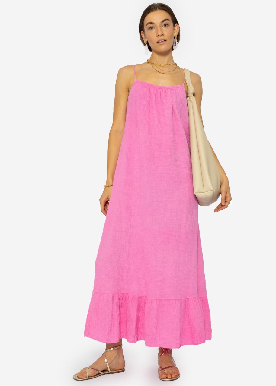 Muslin maxi strap dress with pockets - pink