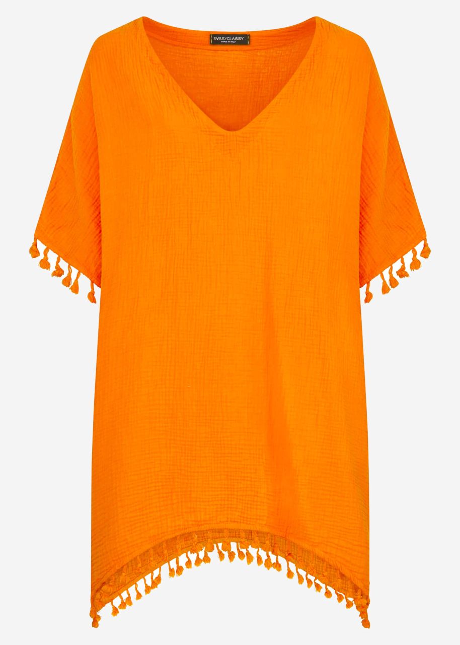 muslin tunic with pompoms - orange