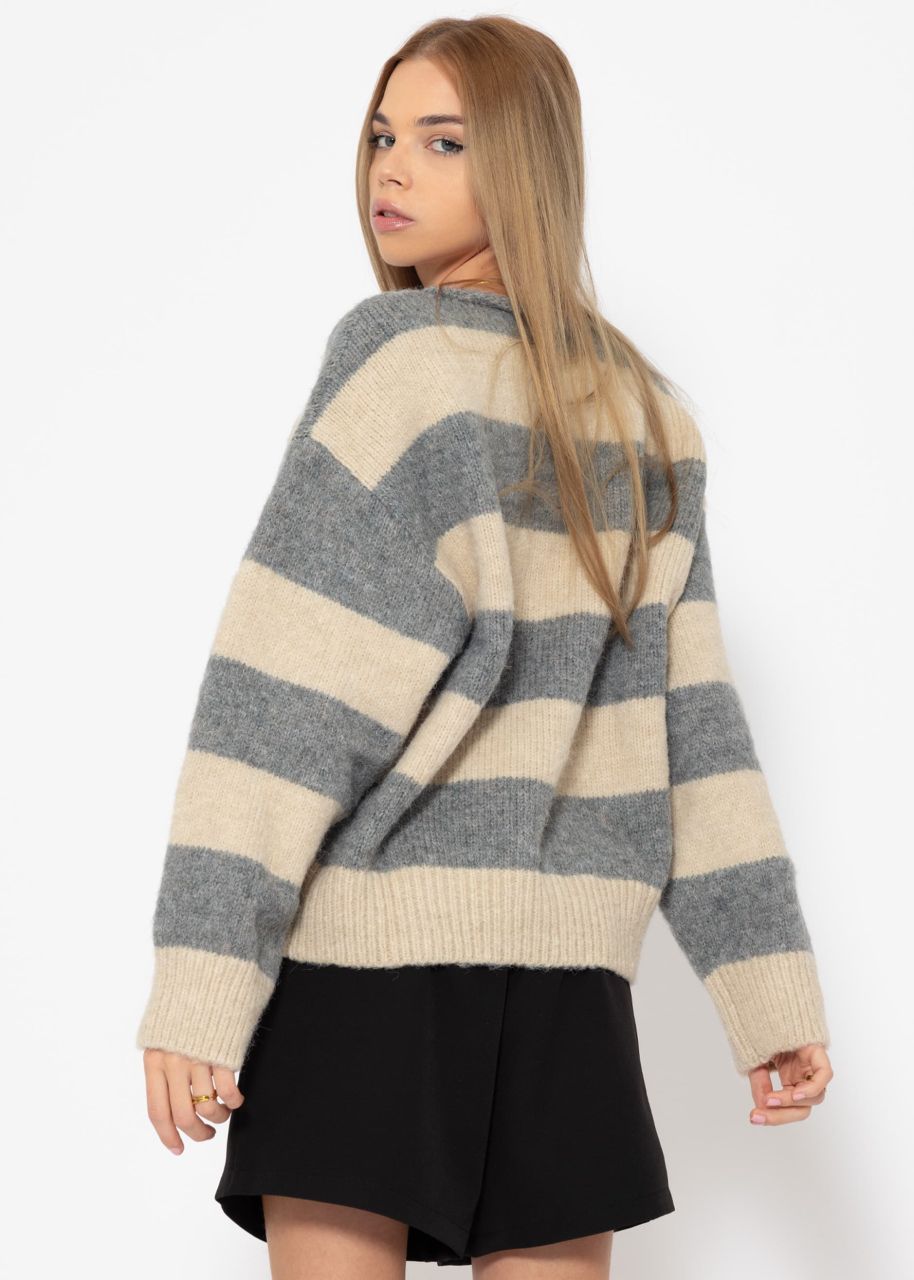 Jumper with block stripes - grey-beige