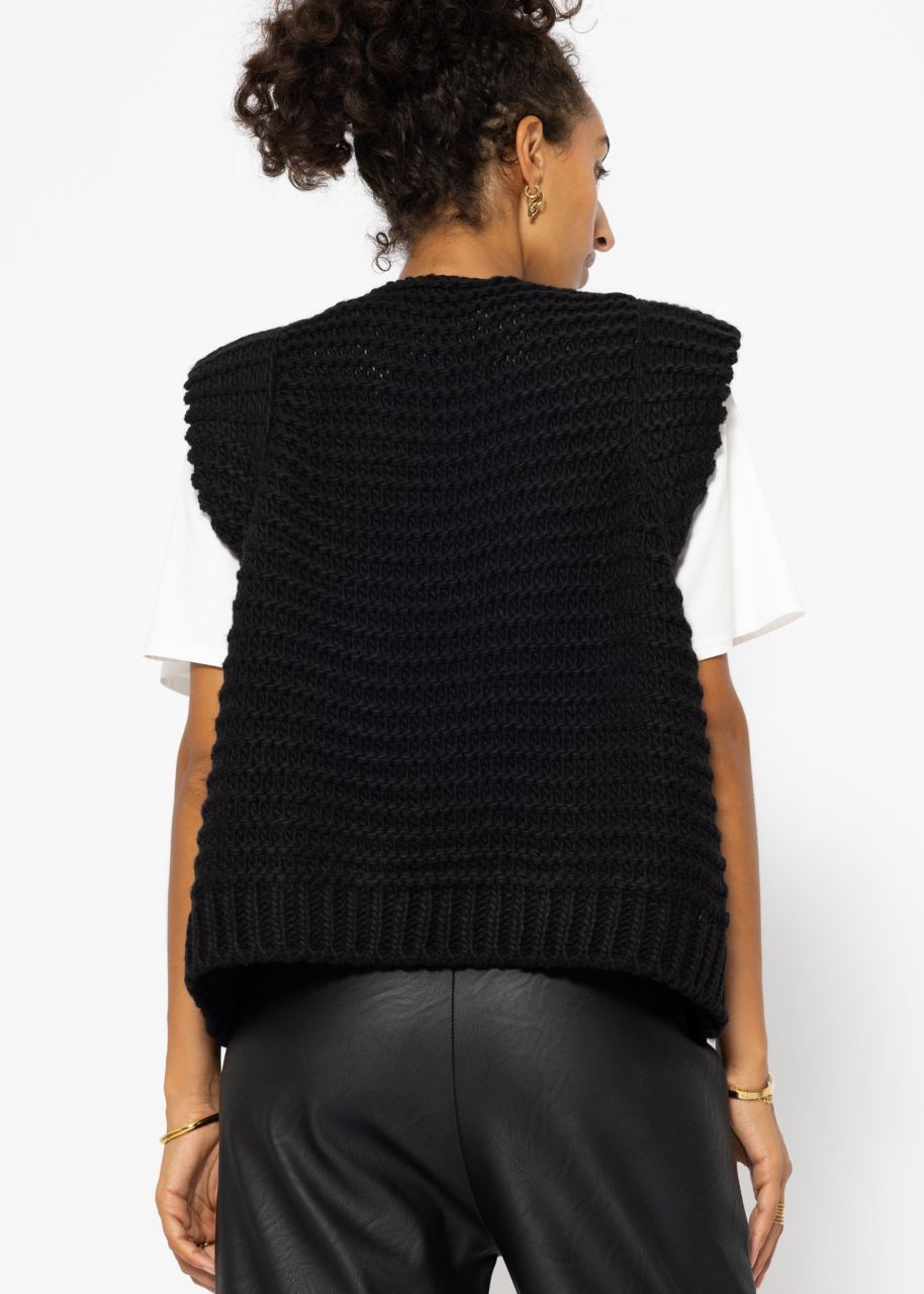 Sleeveless knitted vest with structured shoulders in black