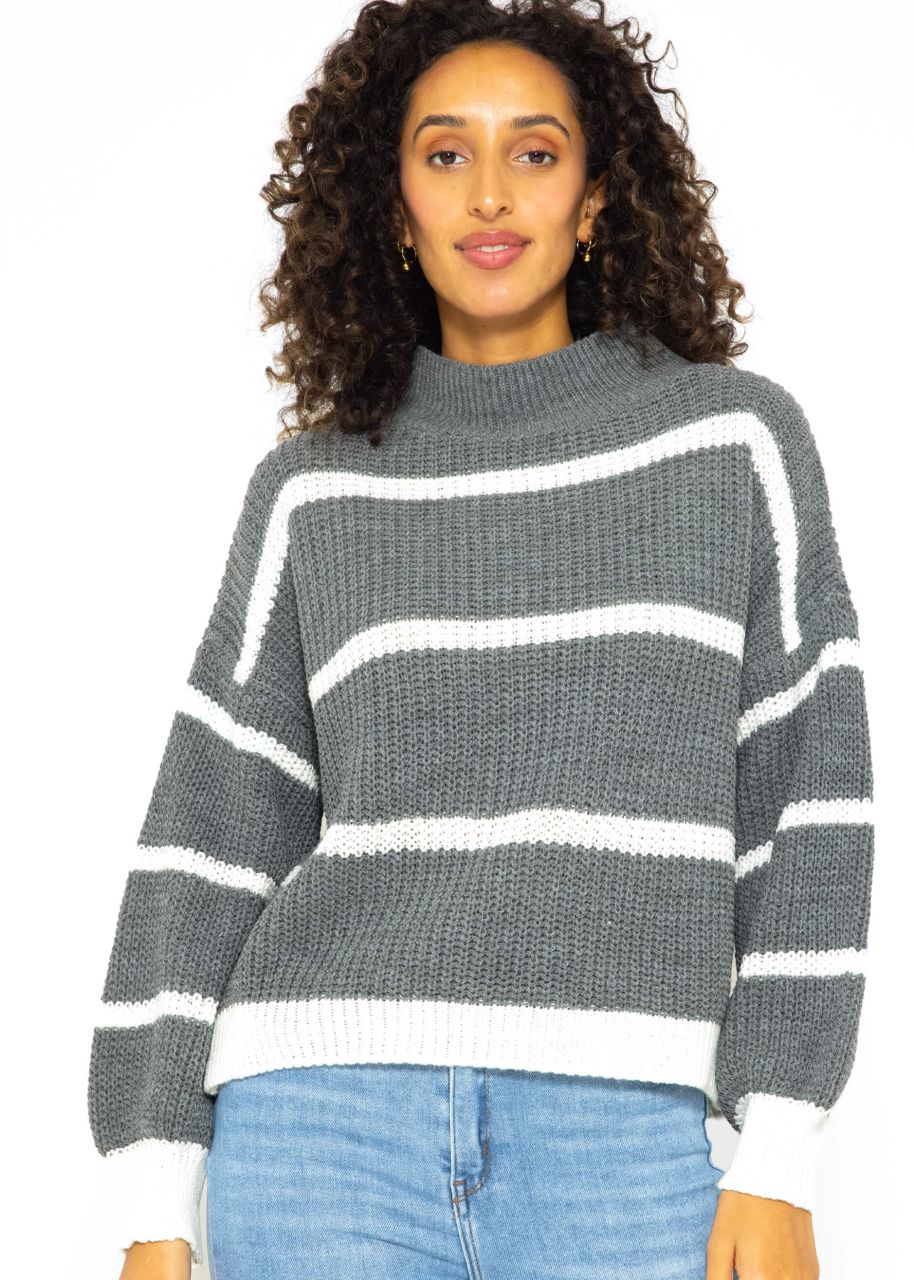 Striped turtleneck jumper - grey-offwhite