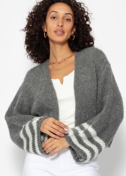 Cardigan with striped cuffs - dark gray