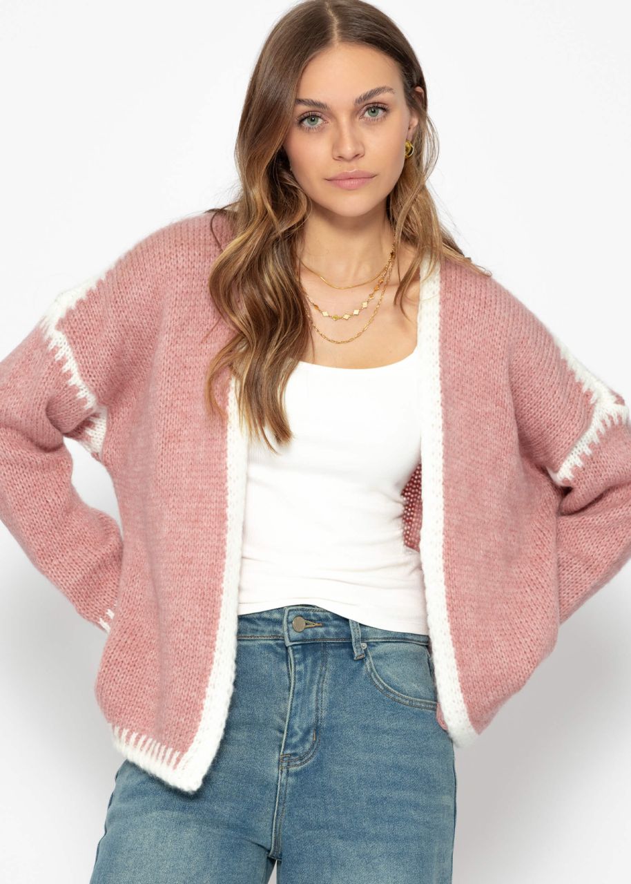 Cardigan with contrasting trims - dusky pink