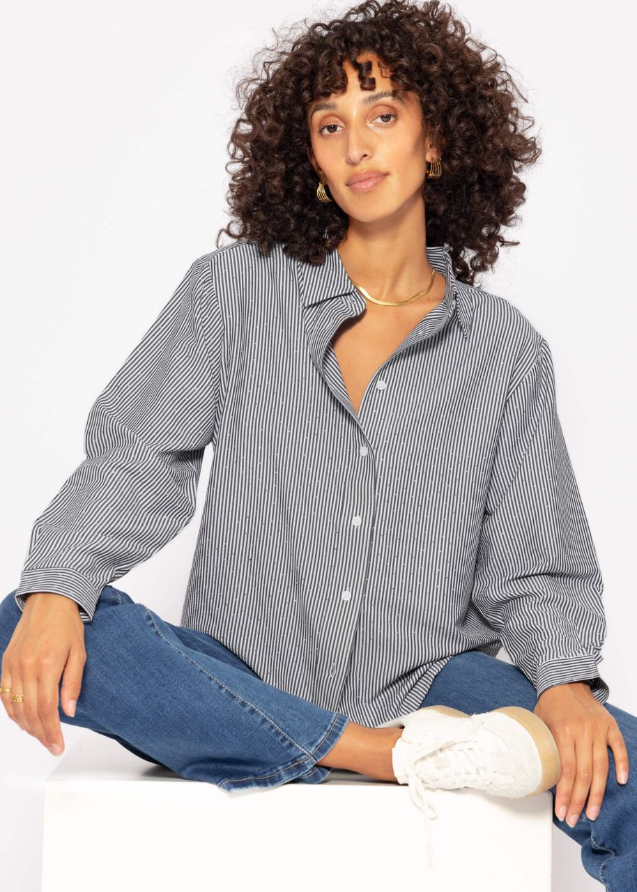 Striped blouse with rhinestones - grey