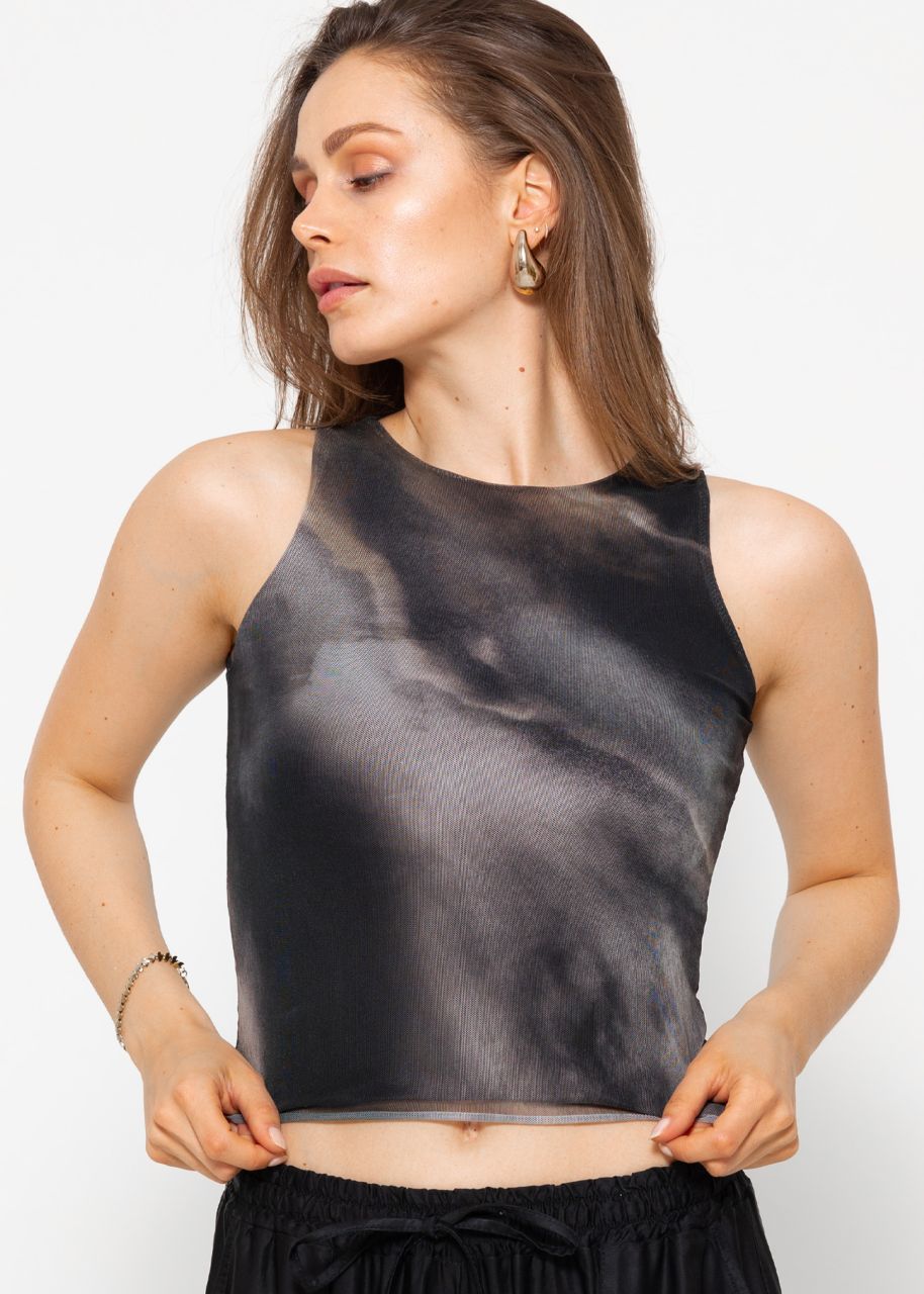 Mesh tank top with print - anthracite