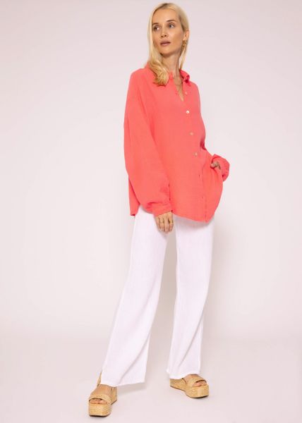 Muslin blouse oversize, short, coral