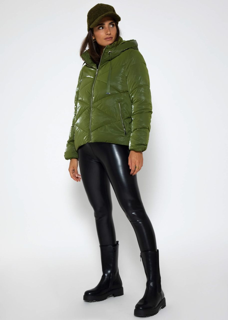 Puffer jacket with hood - khaki