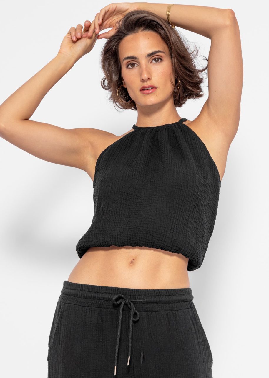 Off-the-shoulder muslin top - black