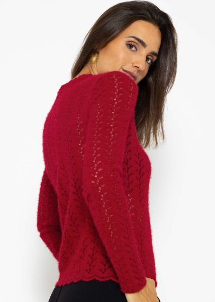 Jumper in extravagant, soft lace - dark red