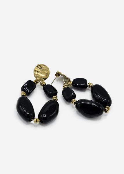 Stud earrings gold with large pearls, black
