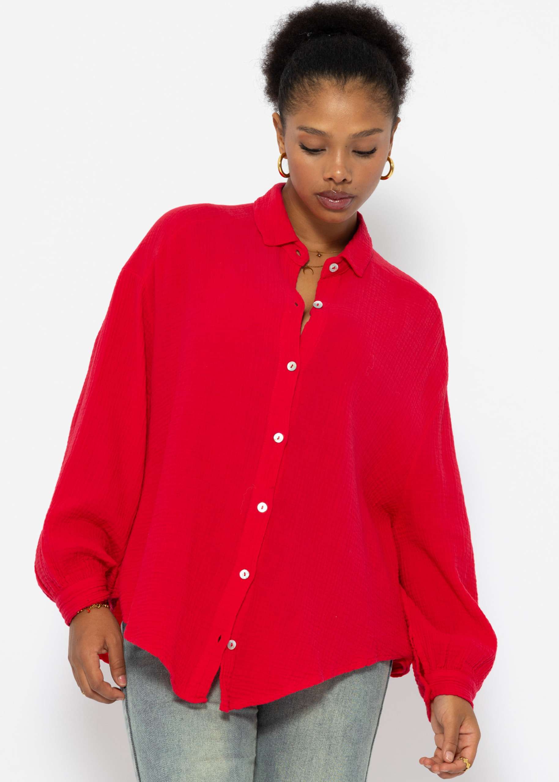 Muslin blouse oversize, short, red