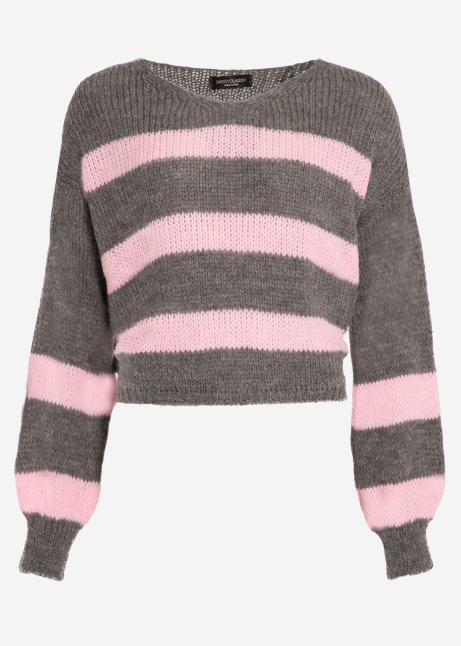 Jumper with pink stripes - grey