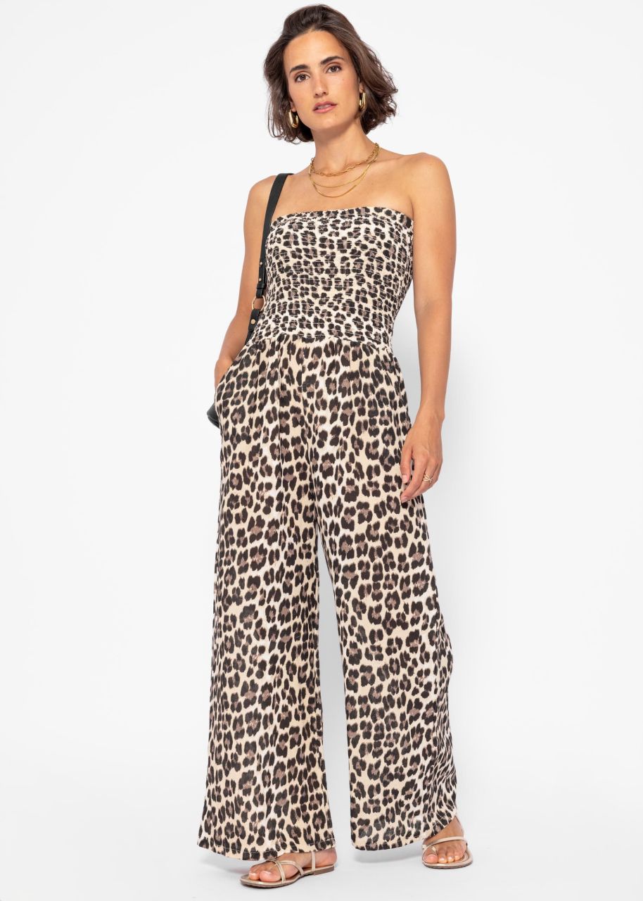 Off-the-shoulder jumpsuit with leo print - offwhite