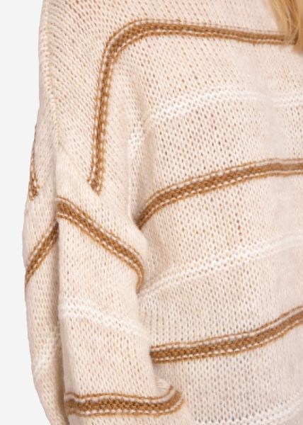 Knitted jumper with coloured stripes - light beige-beige-offwhite