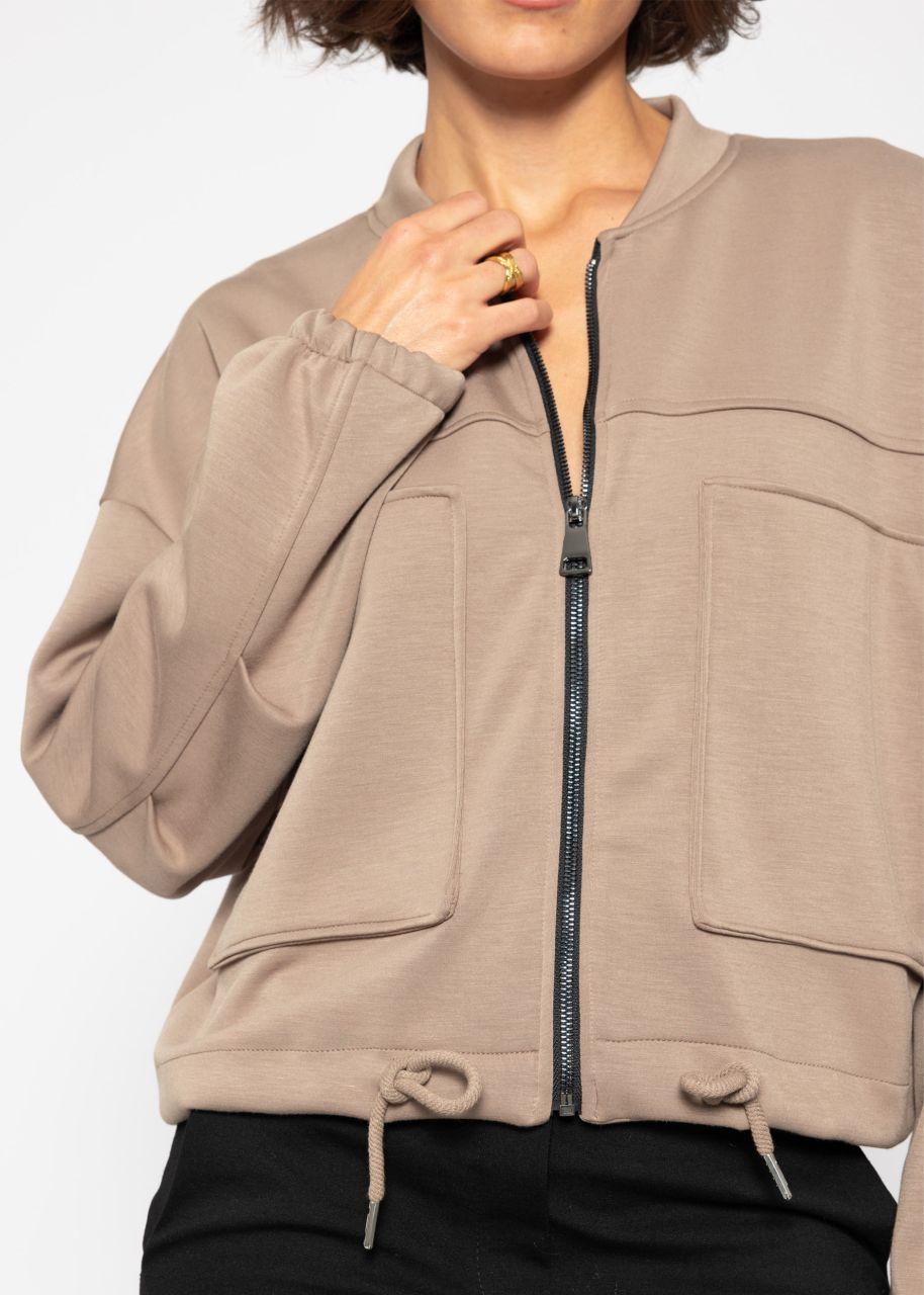 Sweat jacket with patch pockets - taupe