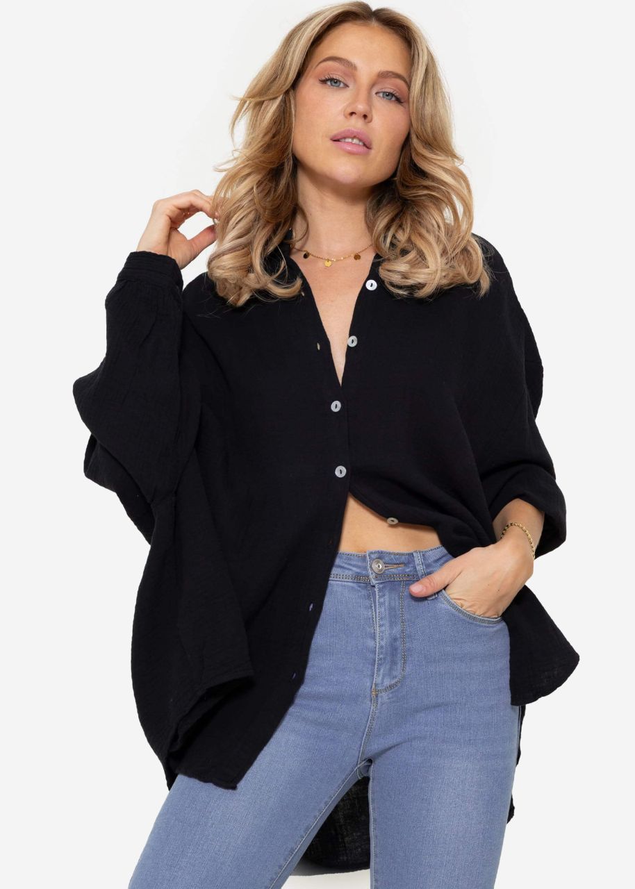 Muslin blouse oversize, short, black