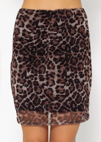 Short mesh skirt with leopard print - black- beige