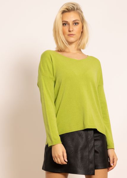Oversize Pullover mit V-Ausschnitt, grün
