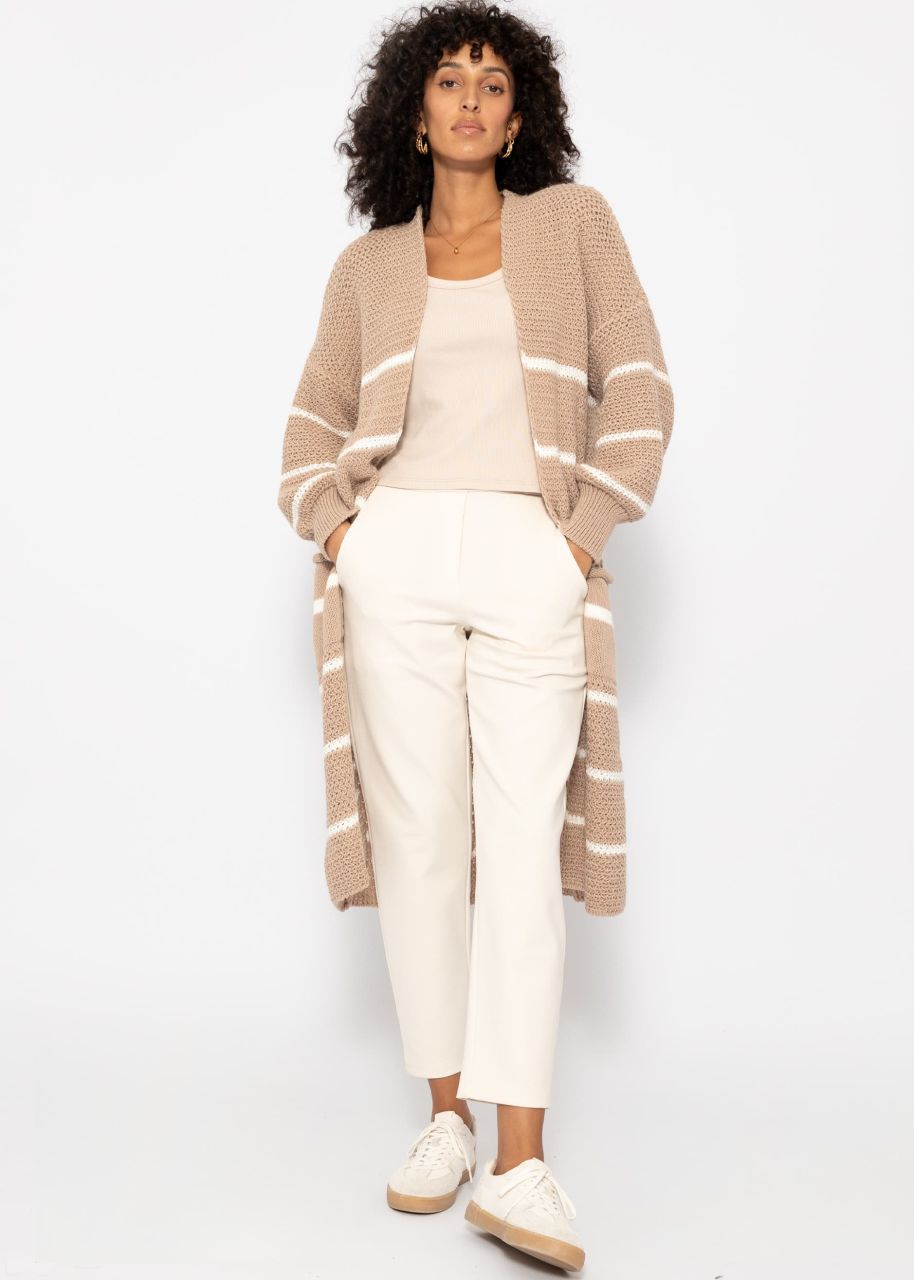 Long cardigan with stripes - beige-offwhite