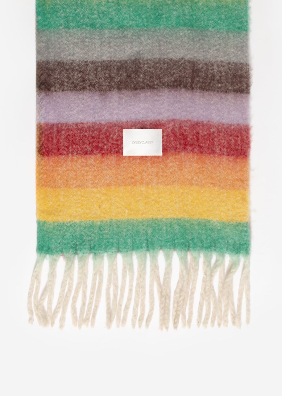 Striped fluffy scarf - yellow-red-green