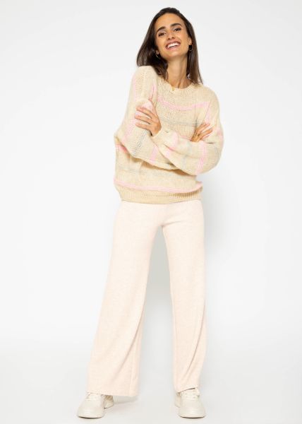 Knitted jumper with coloured stripes - light beige-pink-light grey