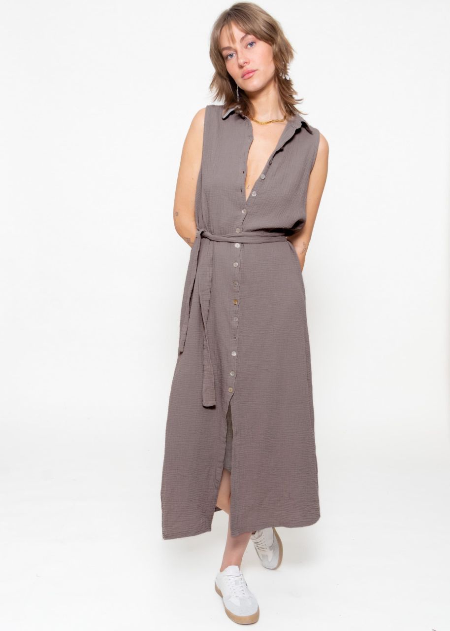 Long sleeveless muslin dress - taupe