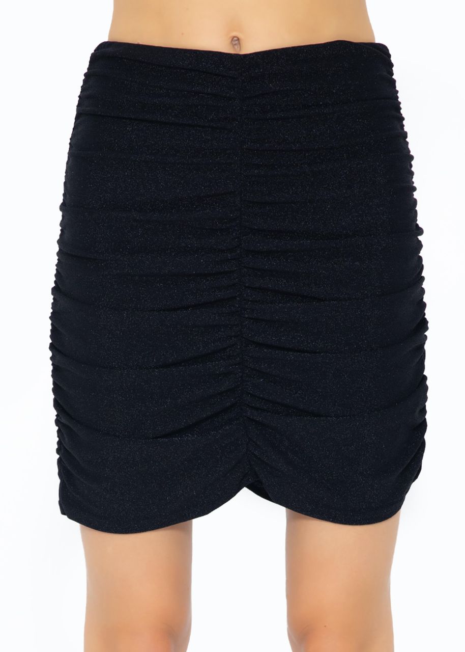 Tight, gathered skirt with shine - black