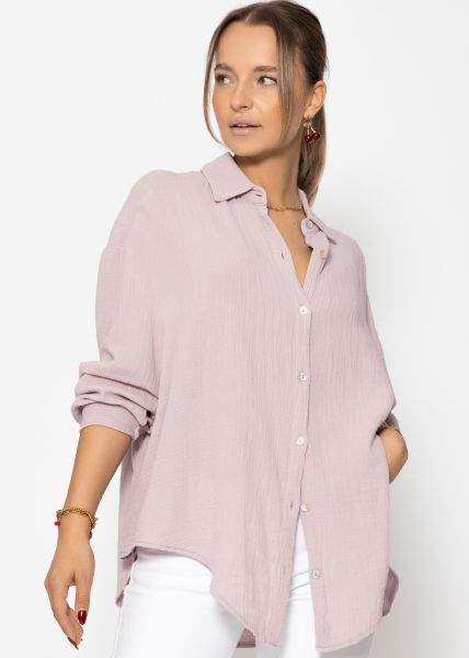 Muslin blouse oversize, short, powder pink