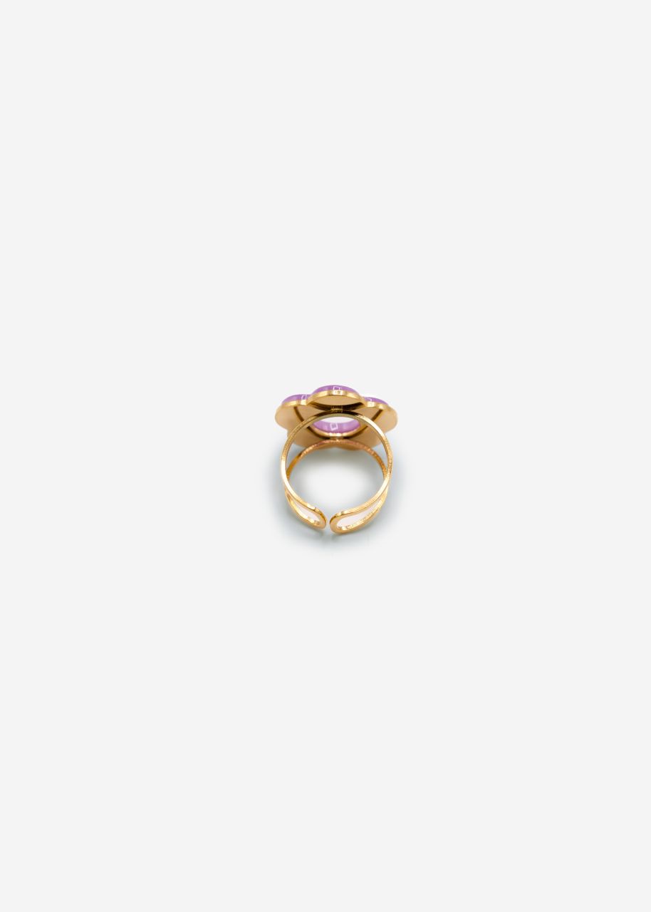 Ring with purple flower motif in gold