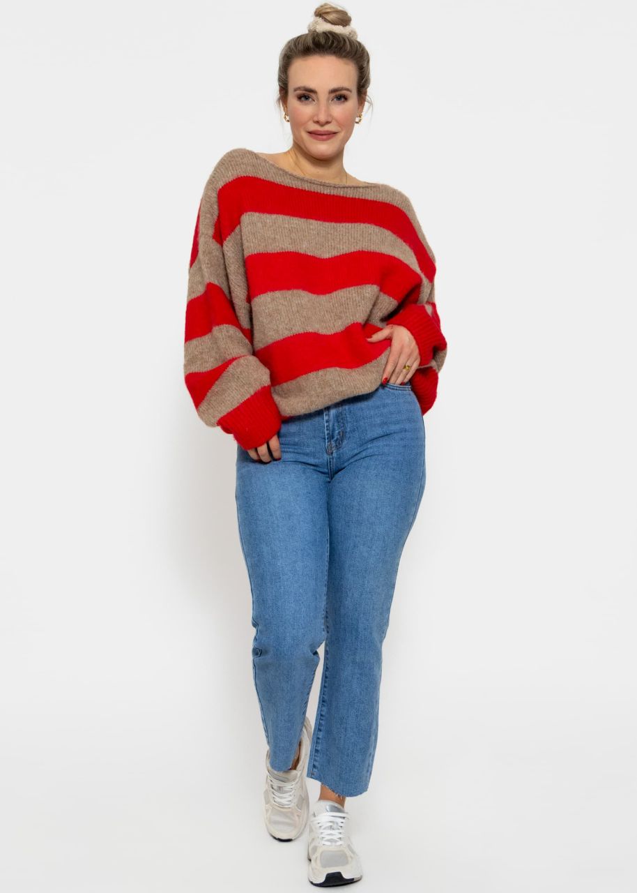 Jumper with block stripes - red-taupe