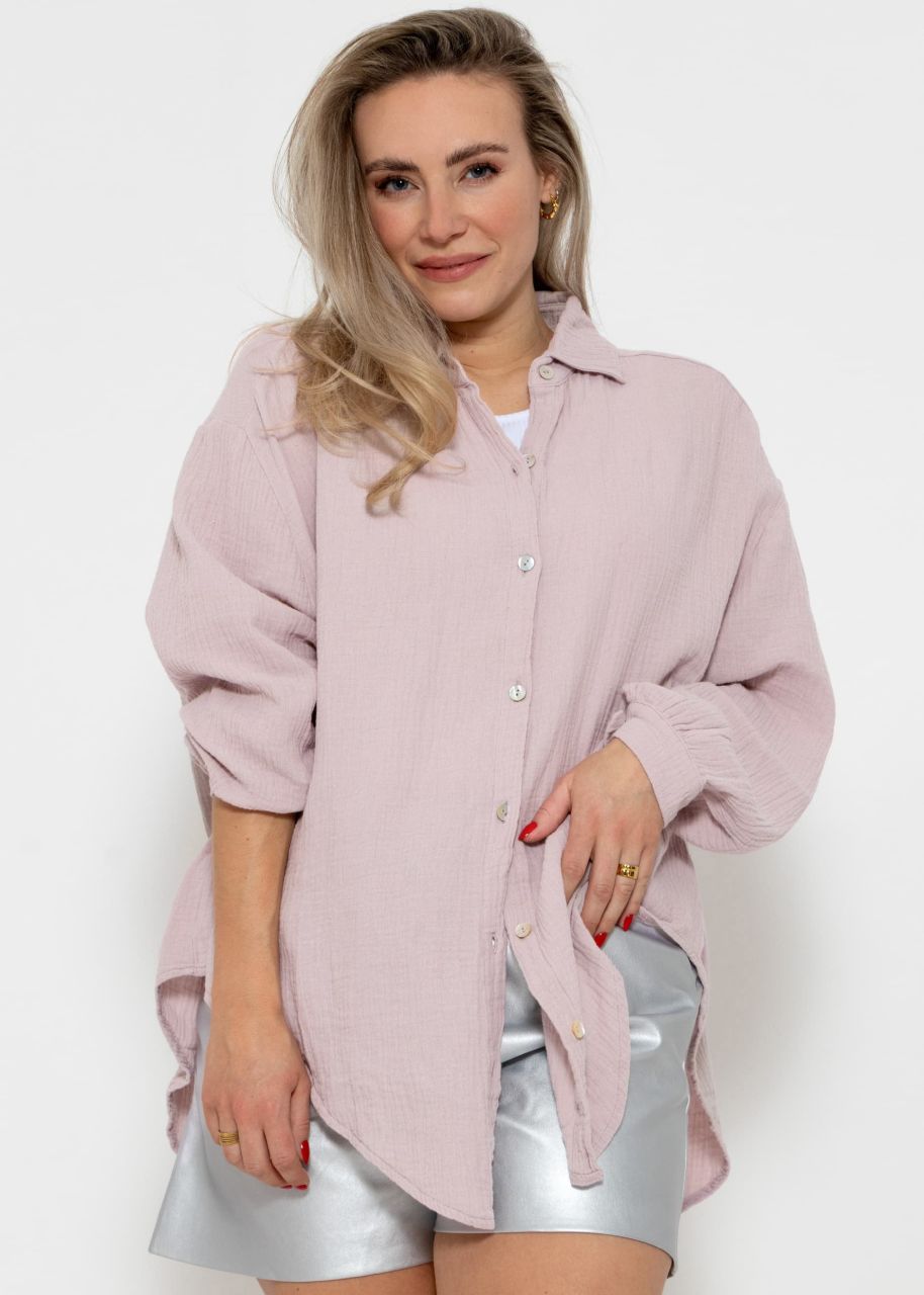 Muslin blouse oversize, short, powder pink
