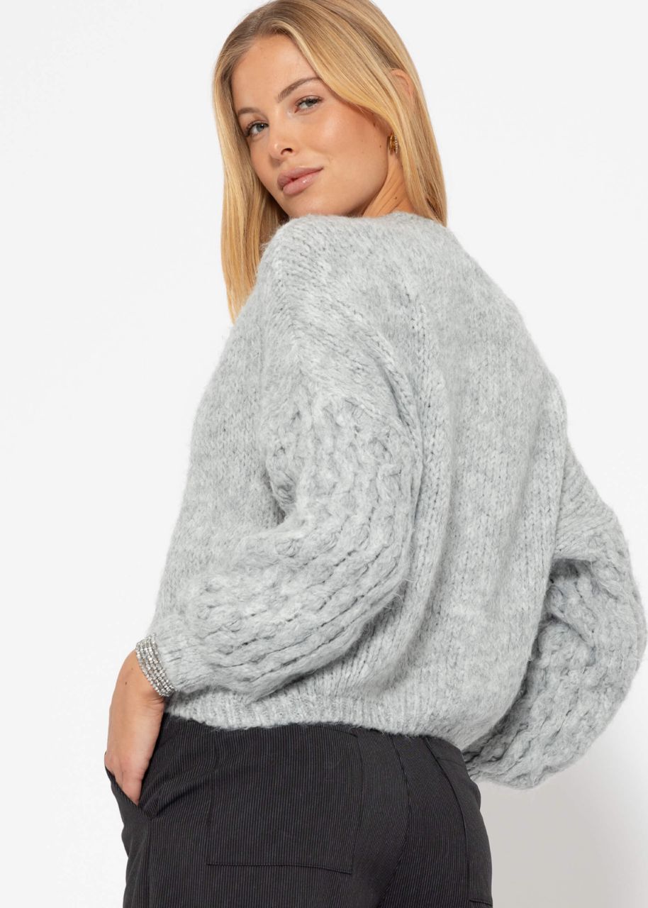 Fluffy knitted sweater - light gray