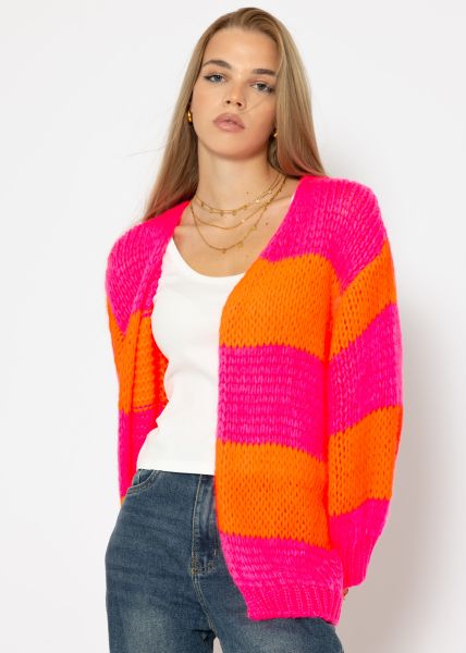 Striped oversize cardigan - pink-orange