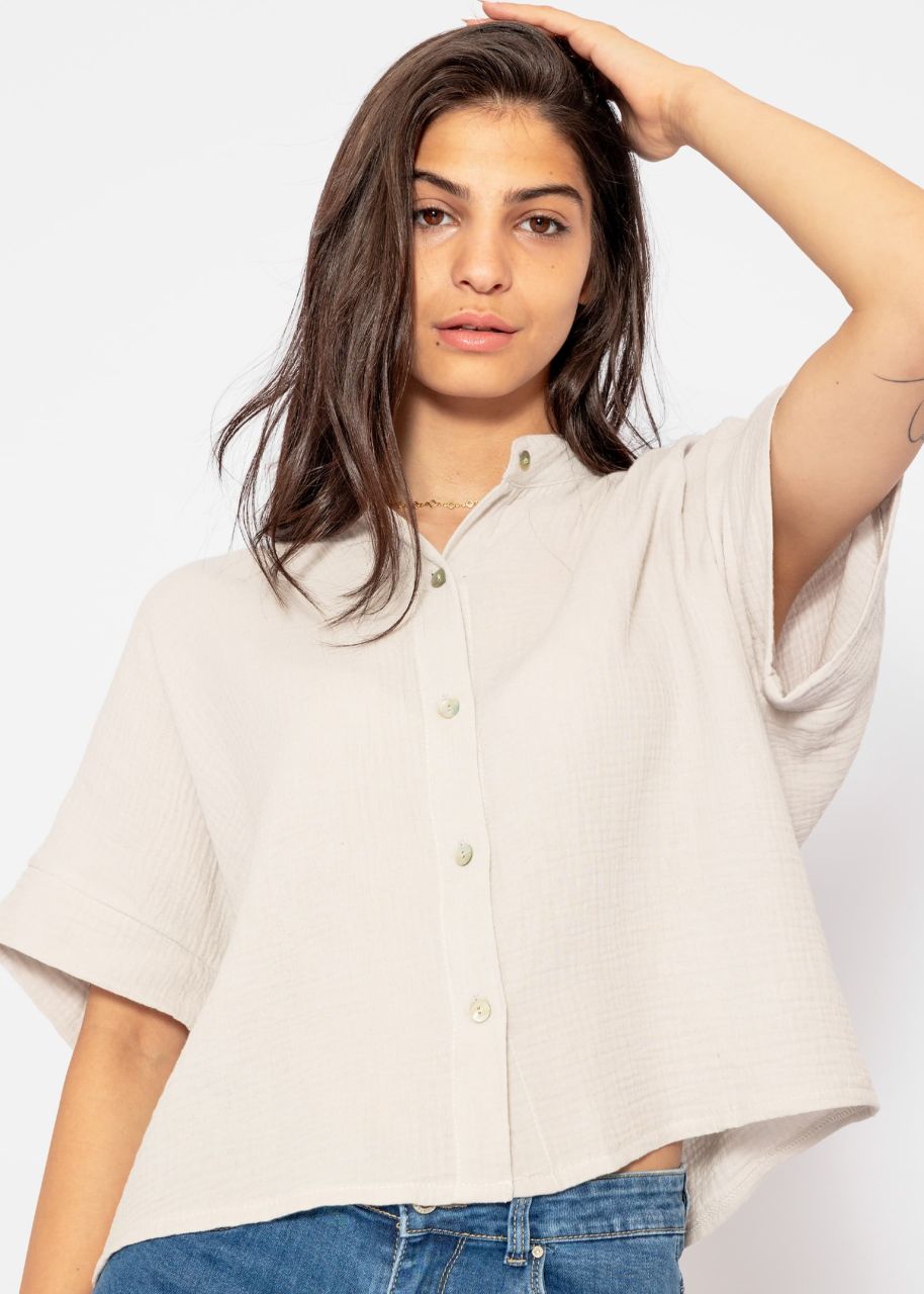 Muslin blouse with cropped short sleeves - light beige