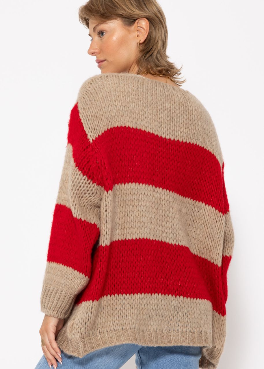 Striped oversize cardigan - taupe-red