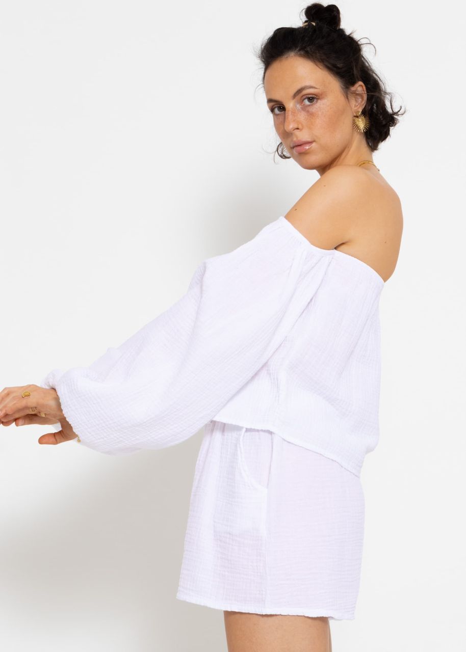 Muslin top, off-the-shoulder - white