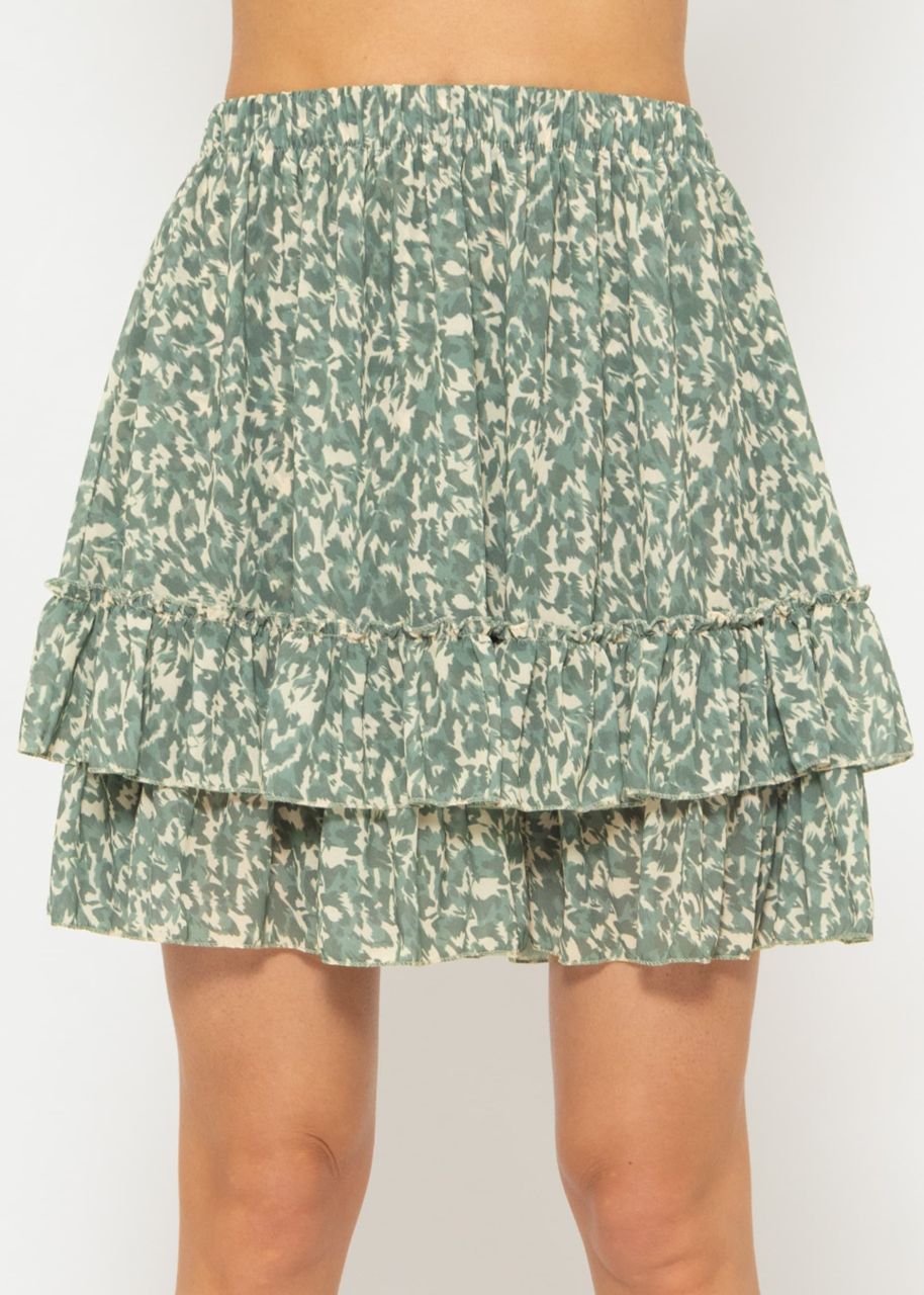 Ruffled skirt with print - khaki