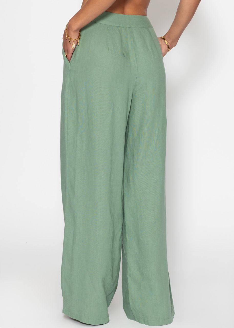 Linen straight-leg trousers - sage green