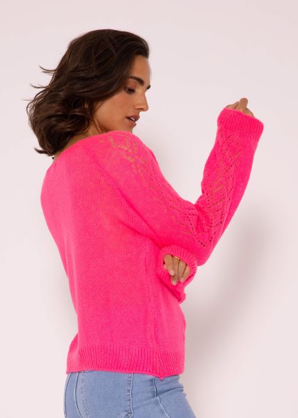 Loose sweater with ajour pattern, pink