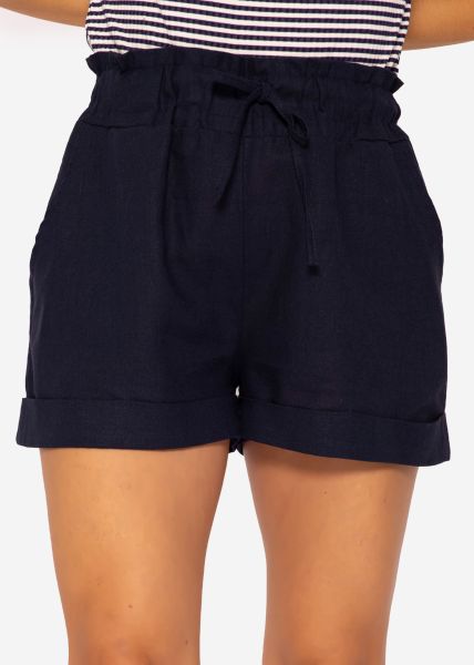 Linen shorts with paperbag waist, dark blue