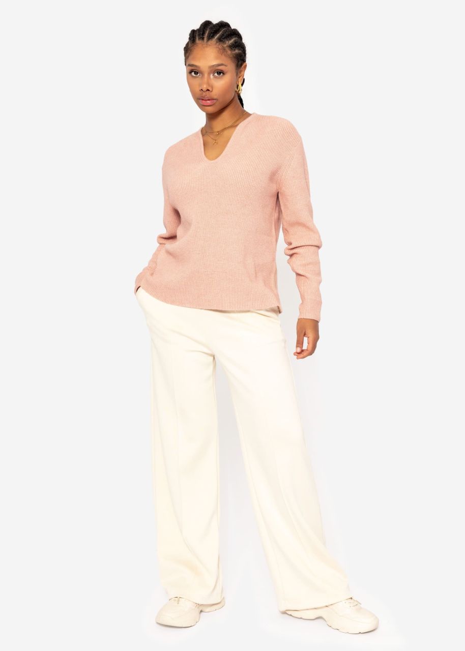 Jumper with accentuated V-neck - dusky pink