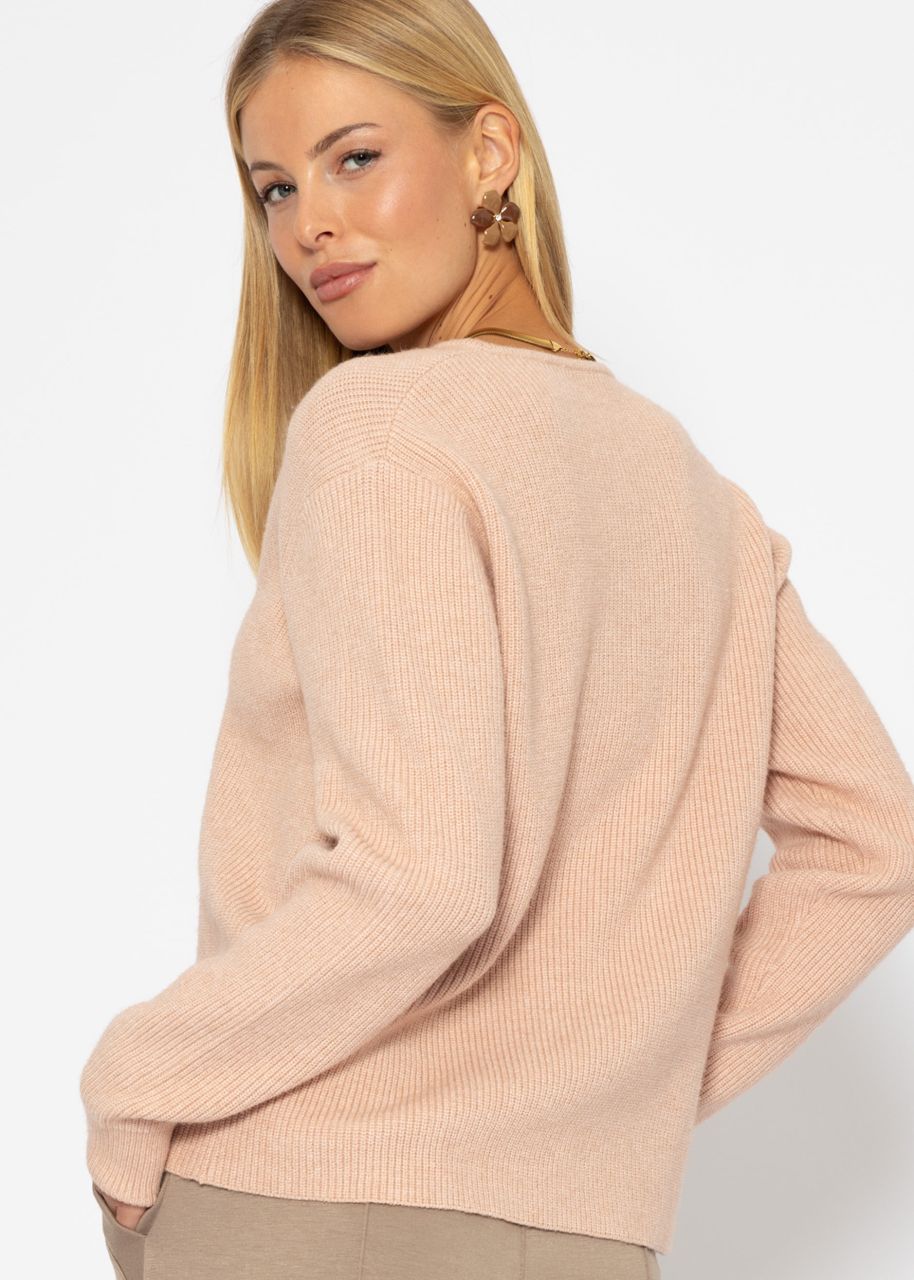 Jumper with accentuated V-neck - dusky pink