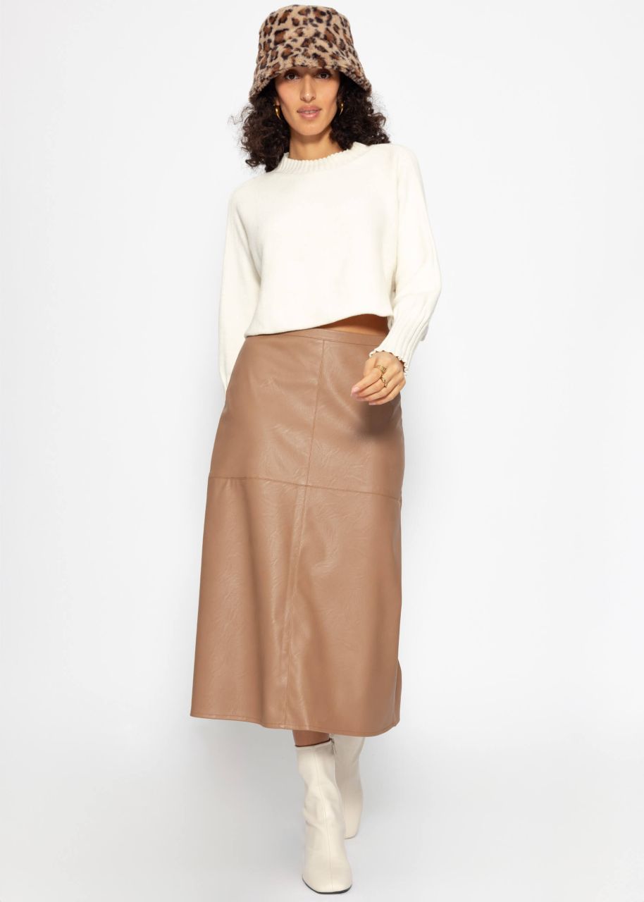 Flared faux leather skirt - camel