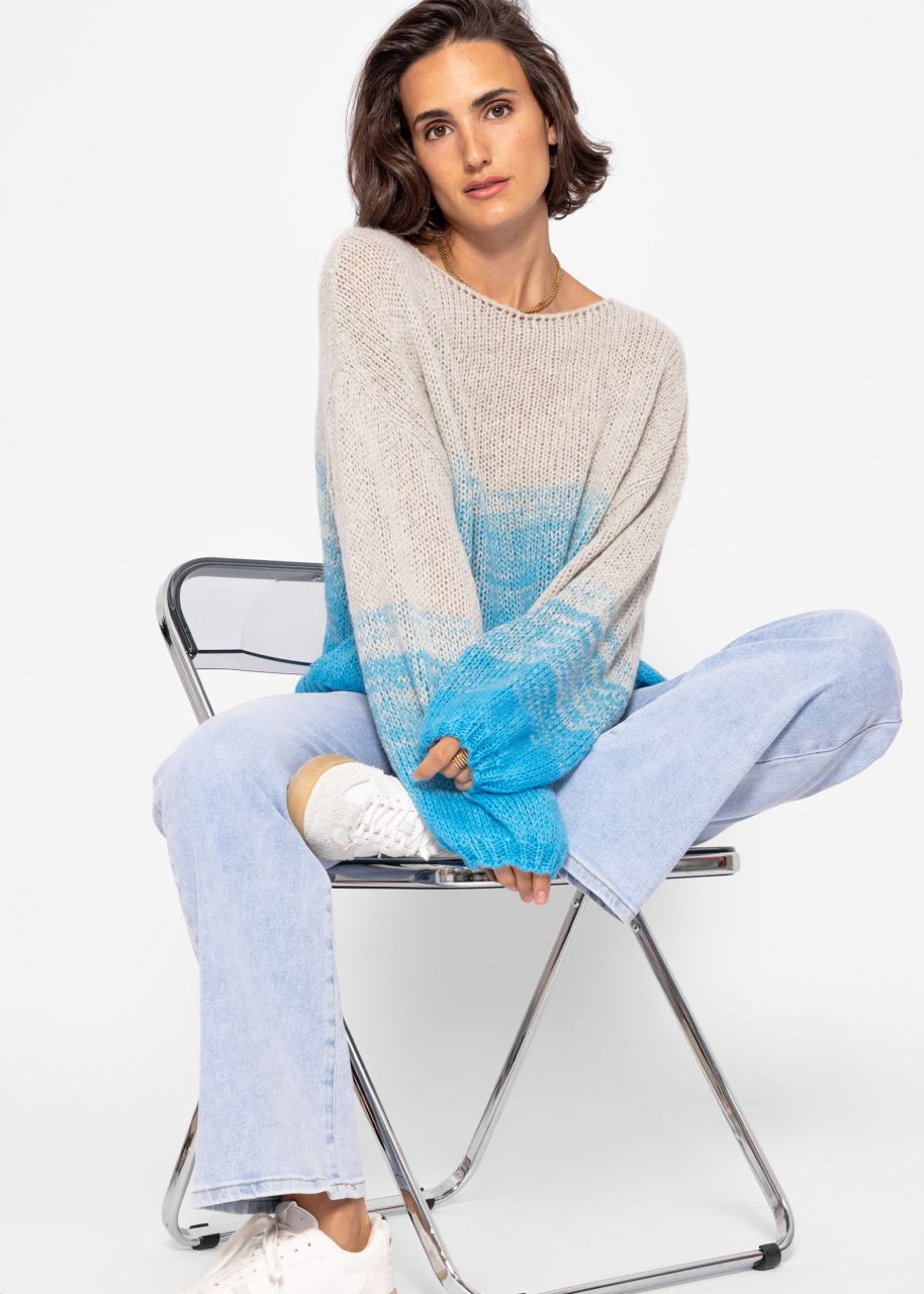 Sweater with balloon sleeves and color gradient - grey-blue