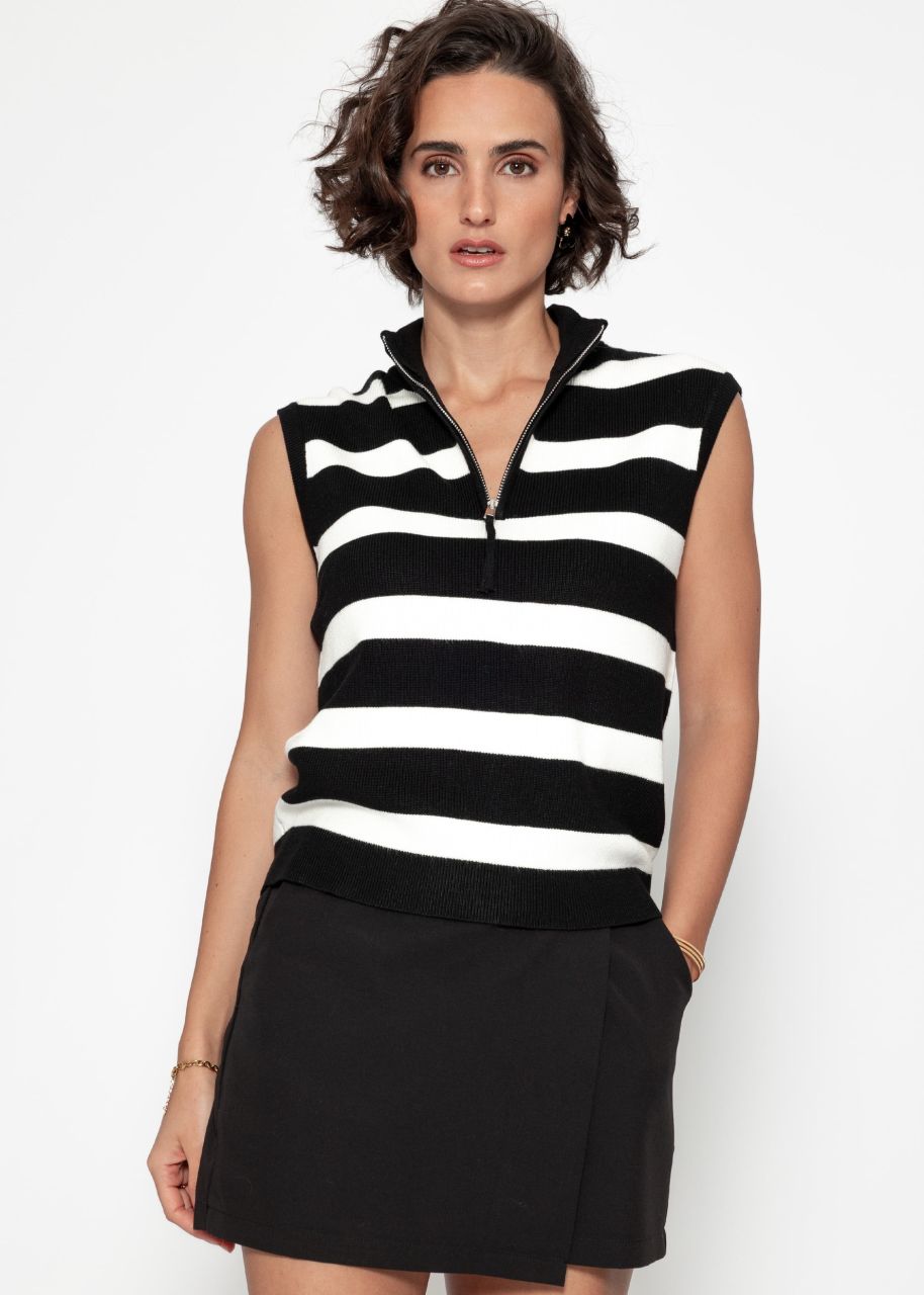 Striped top with zipper - black